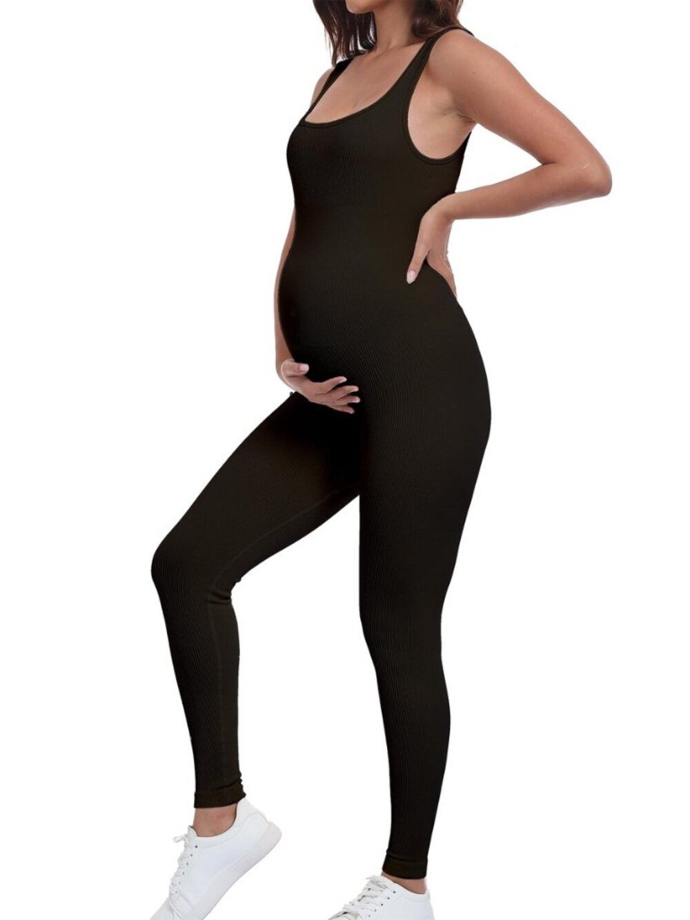 Maternity Workout Leggings Pregnancy Yoga Ribbed One Piece Seamless Tank Top